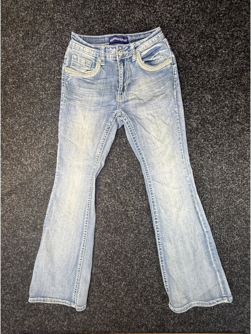 Westfield Eagle Women’s Size 7 Y2K Embellished Flare Jeans Light Wash Rhinestone